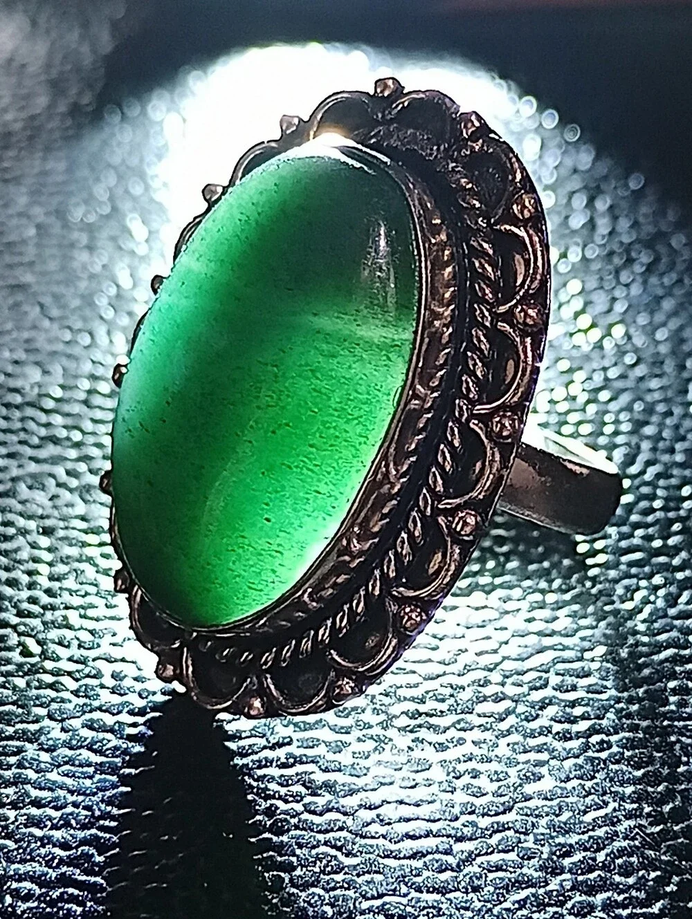 Natural Nephrite Jade Gemstone BOHO Silver Ring Size 8